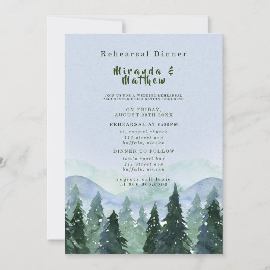 Winter Mountain Tree Scenersal Dinner Kaart (Voorkant)