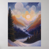 Winter Mountain Valley in pointillistische stijl Poster (Voorkant)