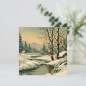 Winter Mountain Village aan de Creek Feestdagenkaart (Staand voorkant)