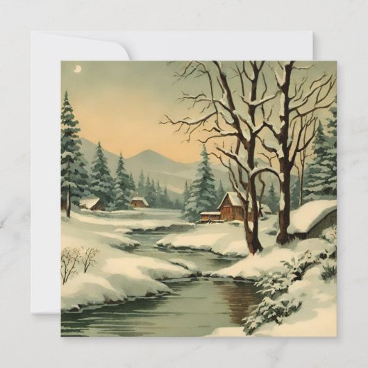 Winter Mountain Village aan de Creek Feestdagenkaart (Voorkant)