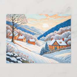Winter Mountain Village in de ochtendzon Briefkaart