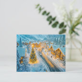 Winter Mountain Village met kerstdecoraties Feestdagenkaart (Staand voorkant)