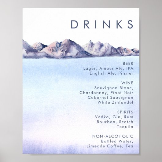 Winter Mountain Wedding Drink Menu Poster (Voorkant)