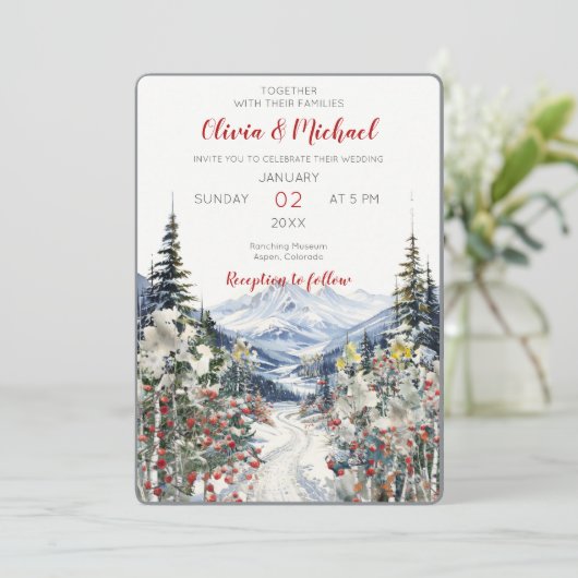 Winter Mountain Wedding Kaart (Staand voorkant)