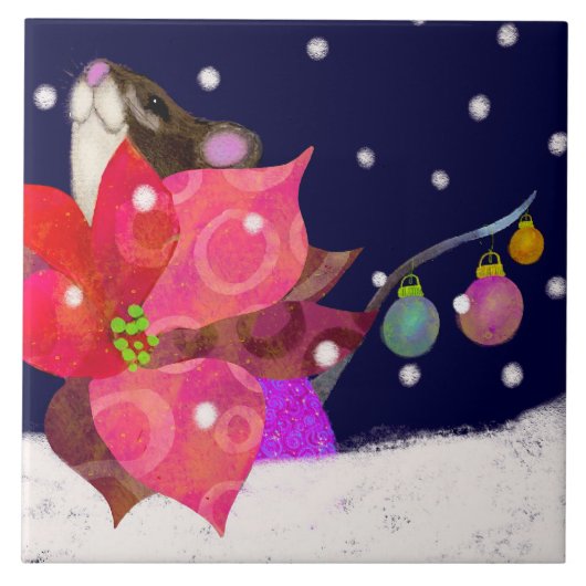 Winter Mouse Ceramic Kitchen Tile Tegeltje (Voorkant)