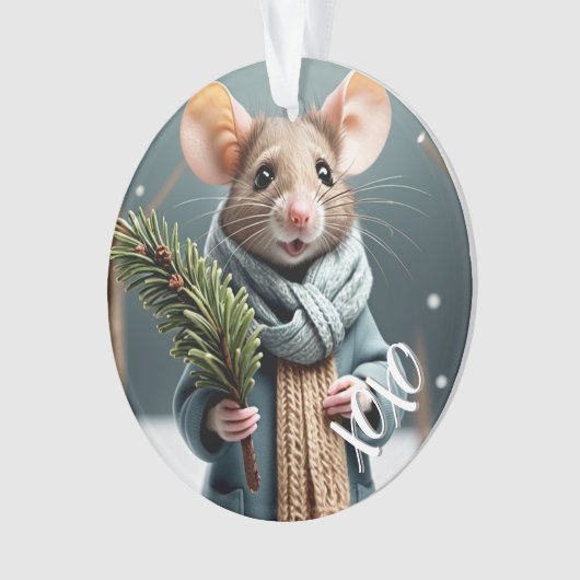 Winter Mouse Kerst Ornament - aangepaste tekst (voorkant)