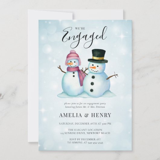 Winter Mr. Mrs. Snowman Grappig Schattige Engageme Kaart (Voorkant)