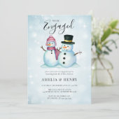Winter Mr. Mrs. Snowman Grappig Schattige Engageme Kaart (Staand voorkant)