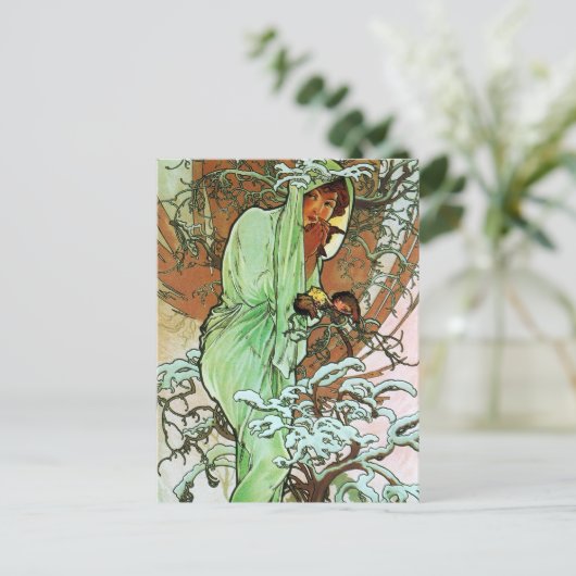 Winter, Mucha Briefkaart (Staand voorkant)