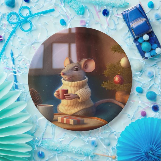 Winter Muis met kop Papieren Bordje (Feest)