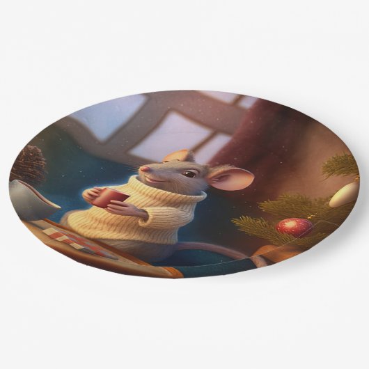 Winter Muis met kop Papieren Bordje (Gekanteld)