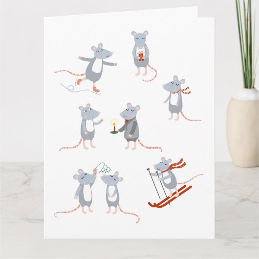 Winter Muizen Kerstvakantie Kaart (Voorkant)