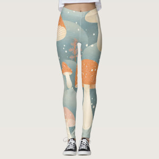Winter Mushroom Print Leggings in pastelkleuren