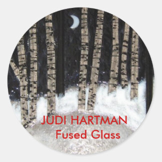Winter nacht gesmolten glas ronde sticker