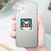 Winter Nacht Hutje Stempel Sticker (Telefoon)