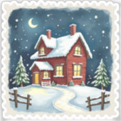 Winter Nacht Hutje Stempel Sticker (Voorkant)