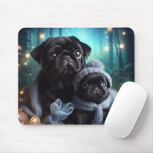 Winter nacht Pug Mousepad Muismat (Met muis)