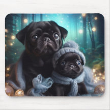 Winter nacht Pug Mousepad
