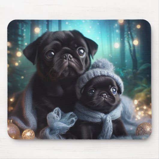 Winter nacht Pug Mousepad Muismat (Voorkant)