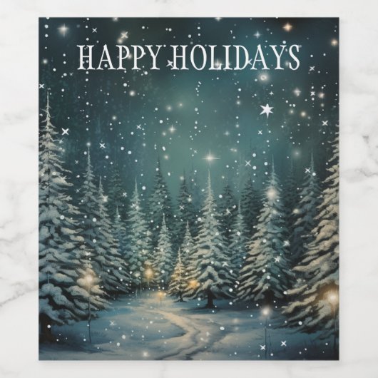 Winter Nachtbos Wijn Etiket (Enkel label)