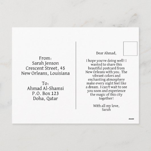 "Winter Nachten in New Orleans" Feestdagenkaart (Achterkant)