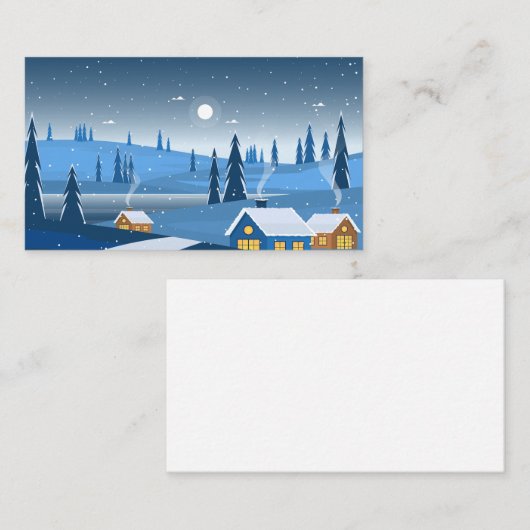 Winter nachtscène met bomen informatiekaartje (Voorkant / Achterkant)