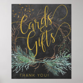 Winter natuur goudscriptkaarten en trouwbord poster