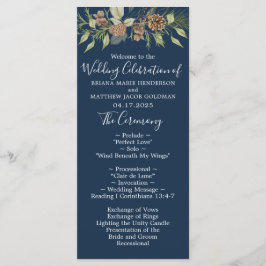 Winter Navy Blau Elegant Schrift Huwelijk Programmakaart
