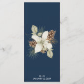 Winter Navy Blau Elegant Script Trouwmenu Menu (Achterkant)