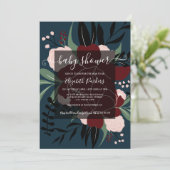 Winter navy blauw rood bewerkbaar bloemig baby sho kaart (Staand voorkant)