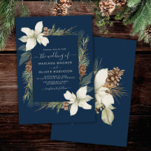 Winter Navy Blue Elegante Script Bruiloft