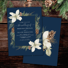 Winter Navy Blue Elegante Script Bruiloft Kaart