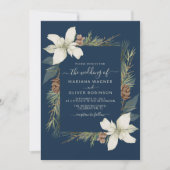 Winter Navy Blue Elegante Script Bruiloft Kaart (Voorkant)