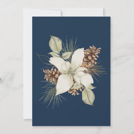 Winter Navy Blue Elegante Script Bruiloft Kaart (Achterkant)