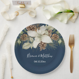 Winter Navy Blue Elegante Script Bruiloft Papieren Bordje