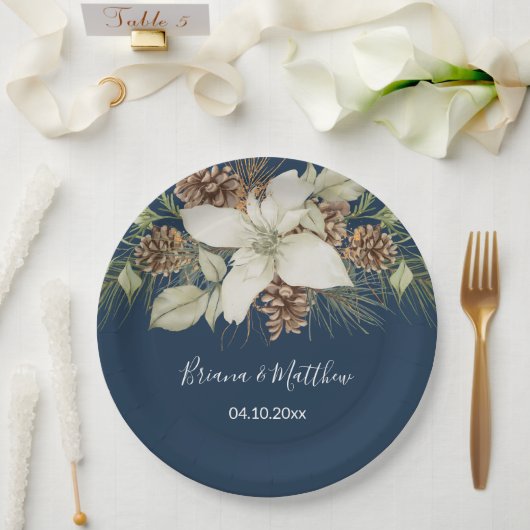 Winter Navy Blue Elegante Script Bruiloft Papieren Bordje (Huwelijk)