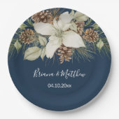Winter Navy Blue Elegante Script Bruiloft Papieren Bordje (Voorkant)
