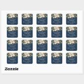 Winter Navy Blue Elegante Script Trouw Favor Vierkante Sticker (Vel)