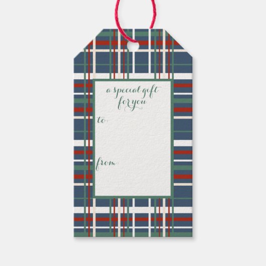 Winter Navy, Rood, Groen Plaid Holiday Gift Label Cadeaulabel (Voorkant)