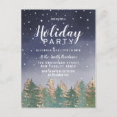 Winter Navy Waterverf Sneeuwbomen Feestdag Uitnodiging Briefkaart (Voorkant)