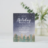 Winter Navy Waterverf Sneeuwbomen Feestdag Uitnodiging Briefkaart (Staand voorkant)