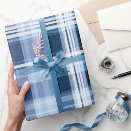 Winter Navy Wit Sneeuw Ijs Blauw Geruite Patroon Cadeaupapier