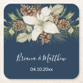 Winter Navyblauw Elegant Schrift Huwelijk Kartonnen Onderzetters