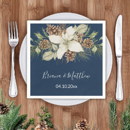 Winter Navyblauw Elegant Script Bruiloft Servet