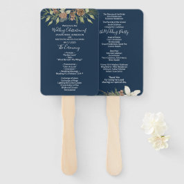 Winter Navyblauw Elegant Script Trouwprogramma Handwaaier