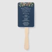 Winter Navyblauw Elegant Script Trouwprogramma Handwaaier (Voorkant)