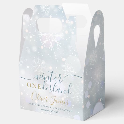 Winter nederland 1e verjaardag blauw en goud bedankdoosjes (Geopend)