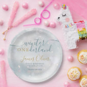 Winter nederland 1e verjaardag blauw en goud papieren bordje (Feest)