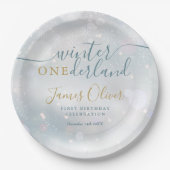 Winter nederland 1e verjaardag blauw en goud papieren bordje (Voorkant)