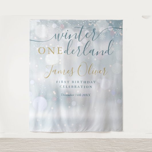 Winter nederland 1e verjaardag blauw en goud wandkleed (Voorkant)